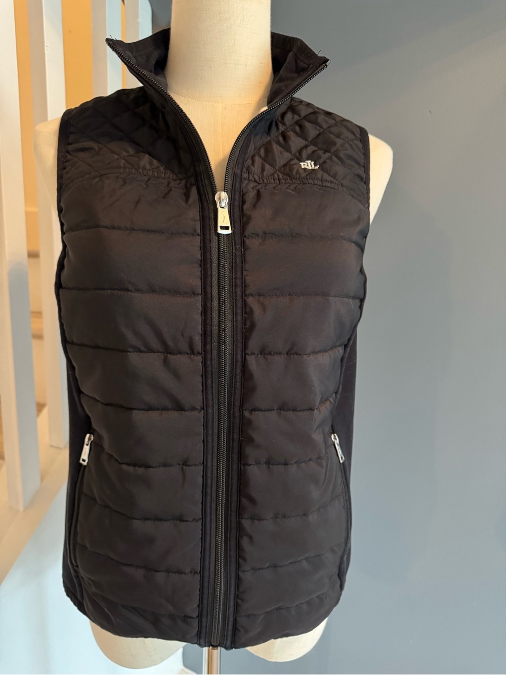 Lauren Ralph Lauren Black Quilted Lightweight Puffer Vest LRL Logo